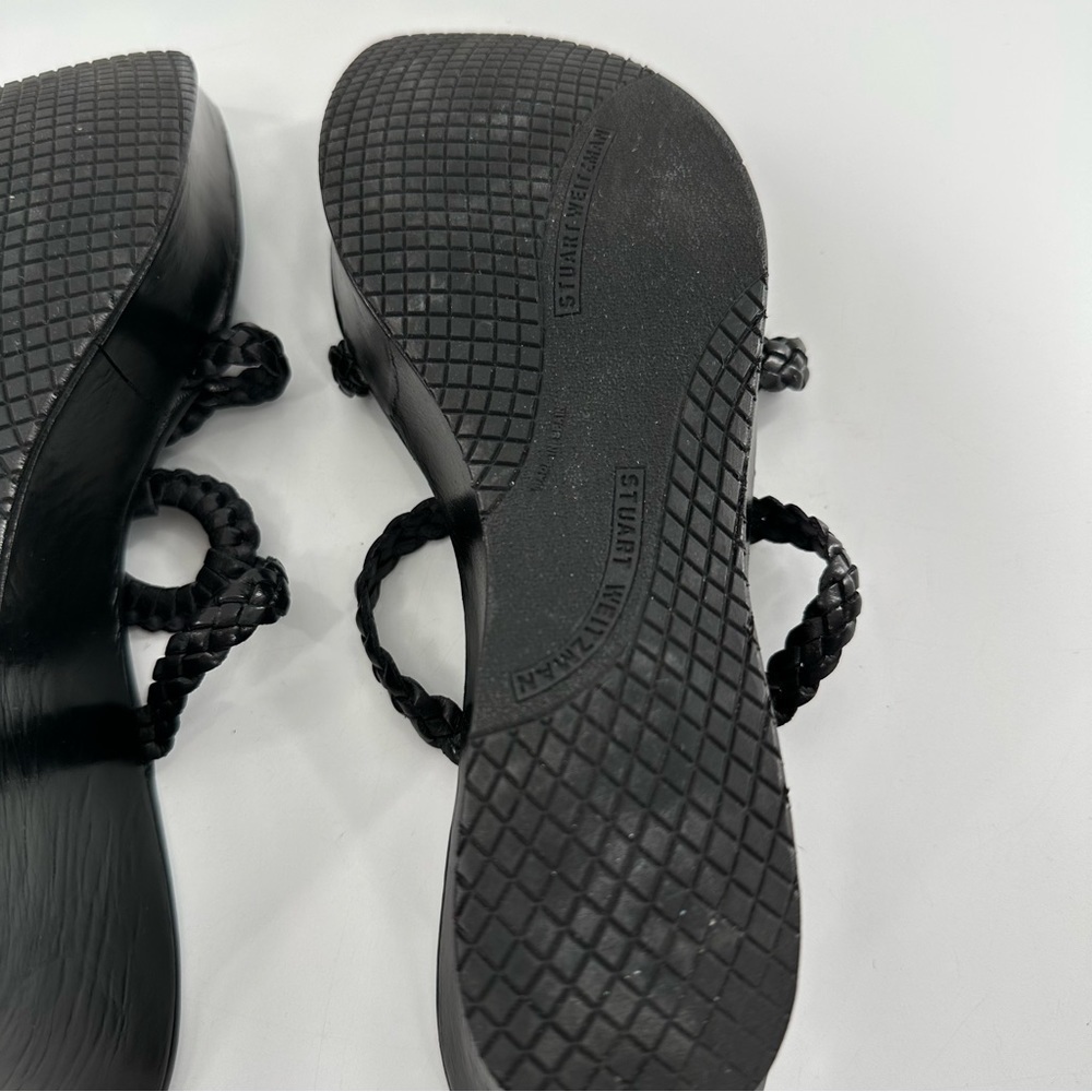 Stuart Weitzman womens sandals 8 black leather braided chunky platform slides - Picture 10 of 12
